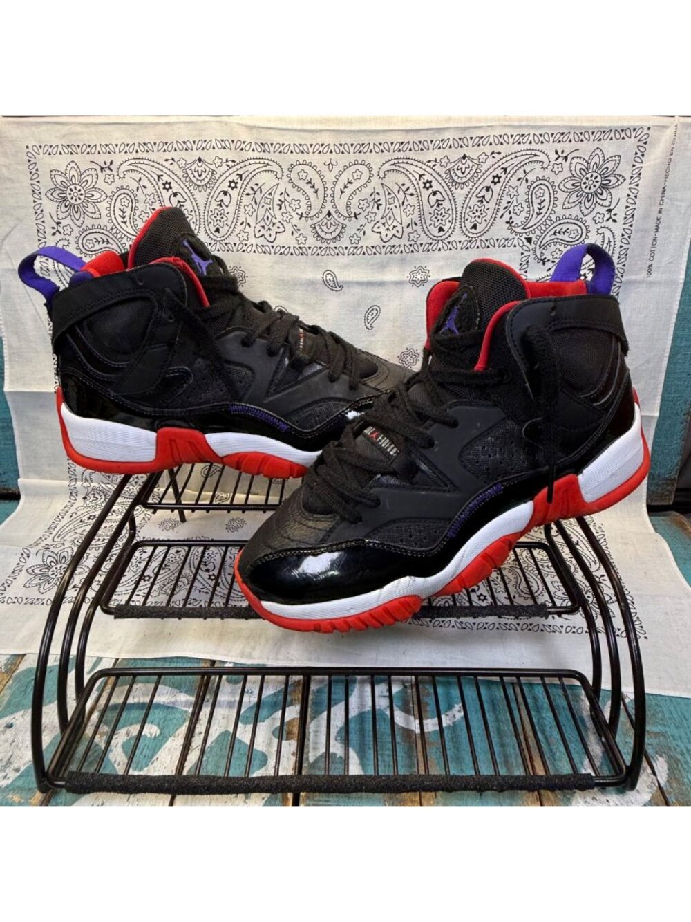 Nike Air Jordan Jumpman Two Trey Raptors Black Red Purple DQ8431-001 Mens Sz 6.5